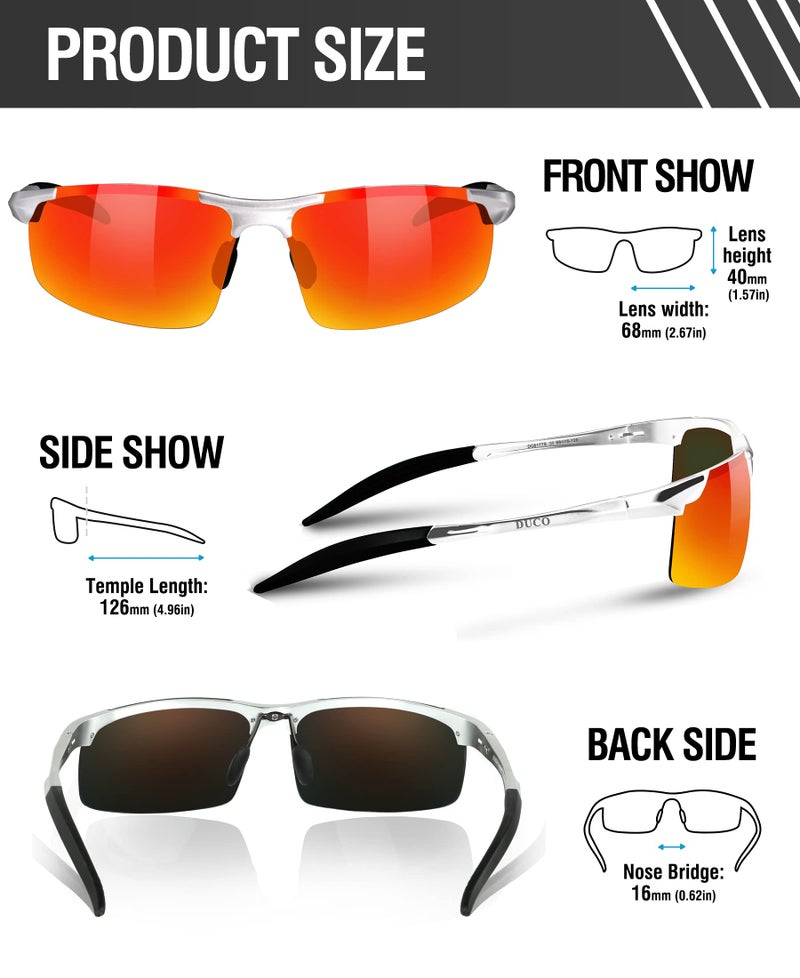 DUCO Mens Sports Polarized Sunglasses UV Protection Sunglasses for Men 8177s(Silver Frame Revo Gold Lens) - Image 3